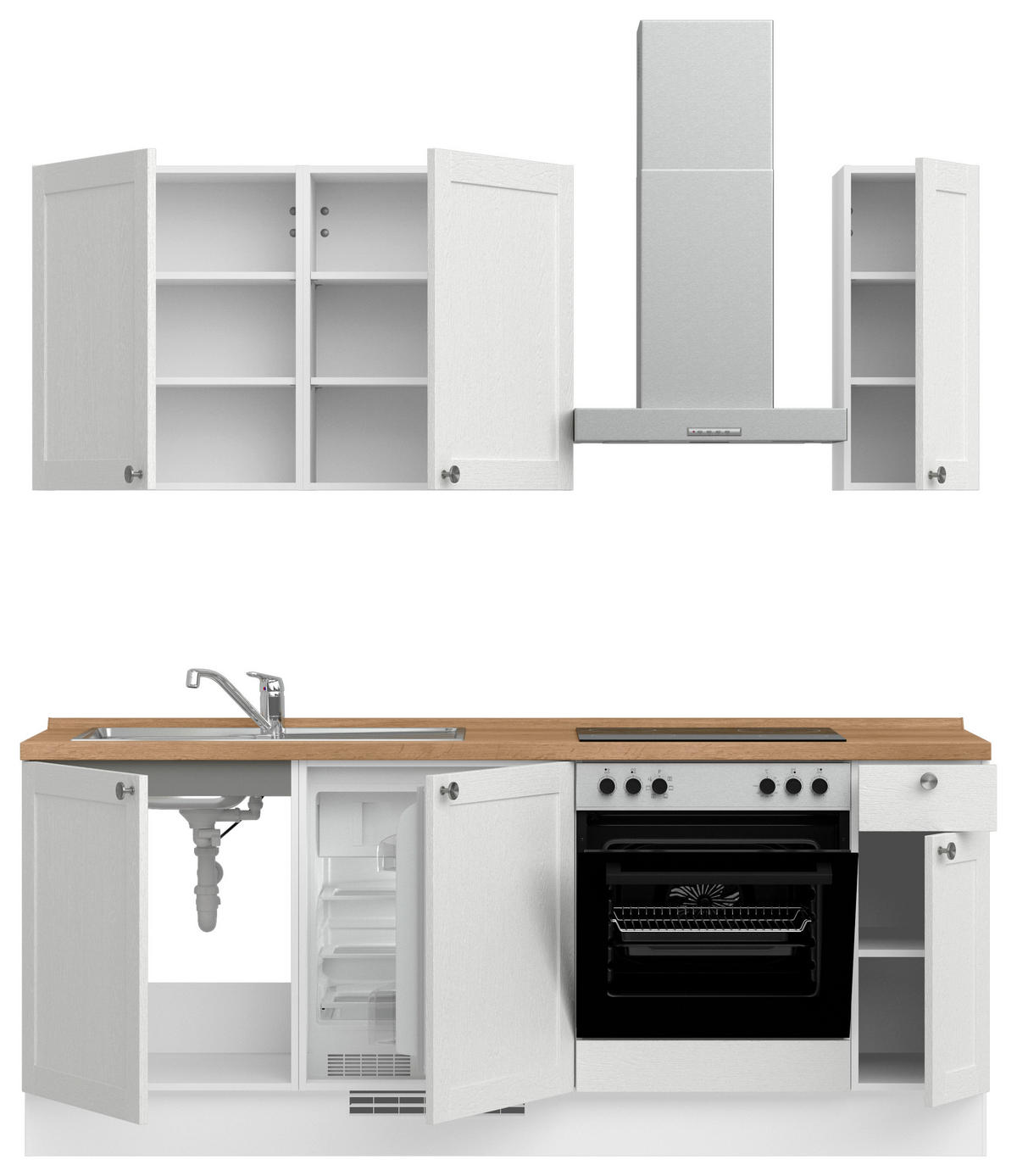 KÜCHENLEERBLOCK Frame 210 cm  in Eichefarben, Weiß  - Edelstahlfarben/Eichefarben, MODERN, Holzwerkstoff/Metall (210cm) - Nobilia
