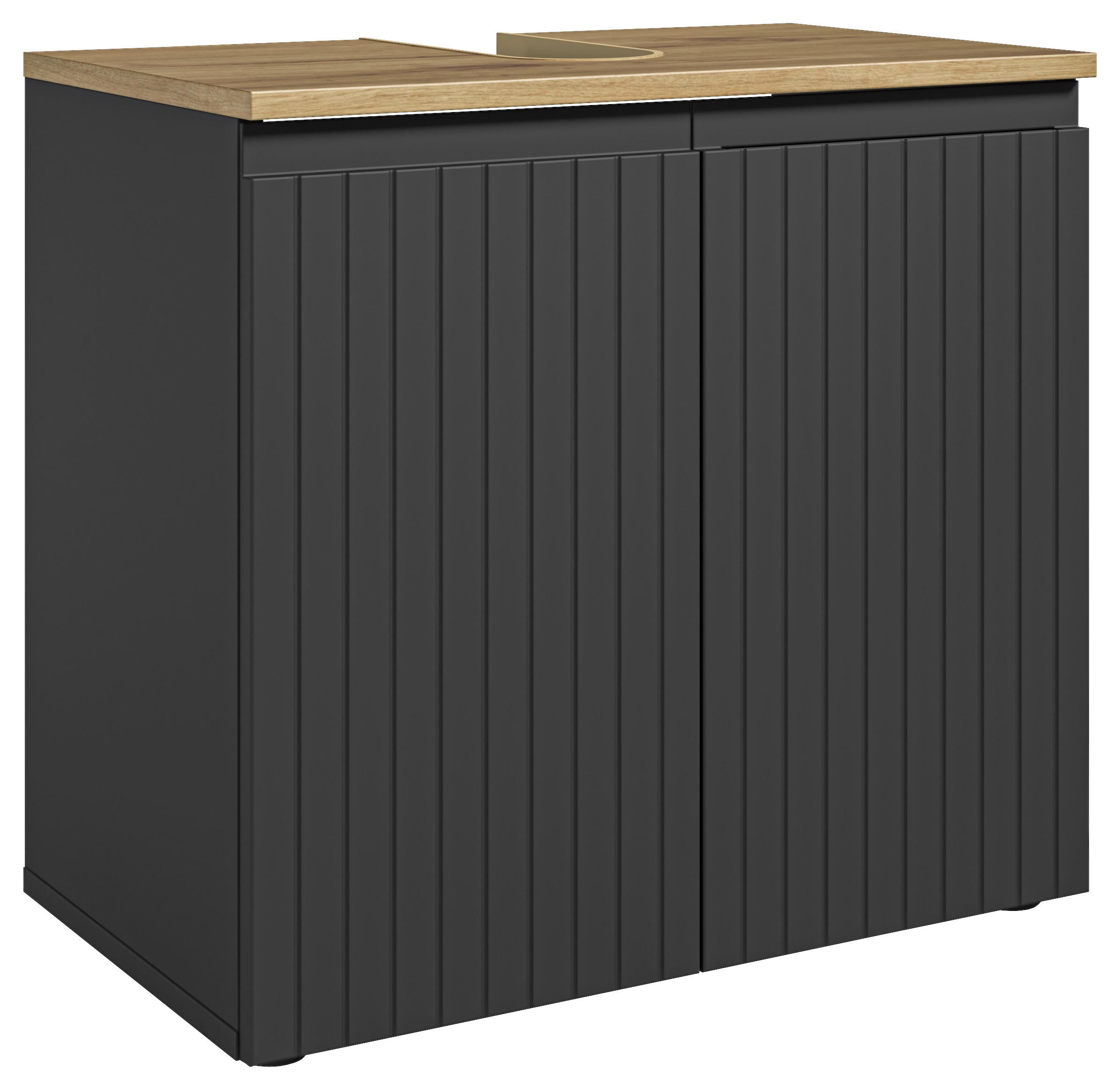 Mid.you Waschbeckenunterschrank Schwarz, Eiche 60x57x36 cm