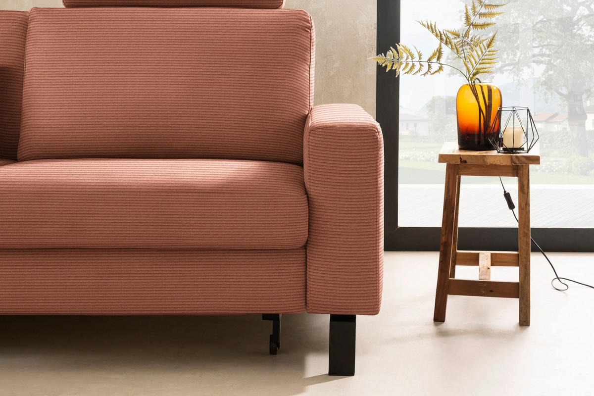 ECKSOFA  in Cord Rostfarben Rücken echt, Sitztiefenverstellung  185/298 cm  - Rostfarben/Schwarz, Design, Textil/Metall (185/298cm) - Pure Home Lifestyle