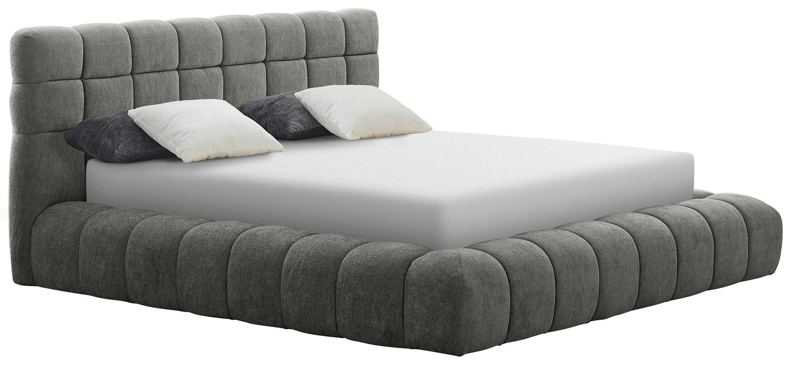 POLSTERBETT Cloudy Lattenrost, gepolstertes Kopfteil, Bettkasten 180/200 cm  in Grau  - Blau/Schwarz, MODERN, Kunststoff/Textil (180/200cm) - Livetastic