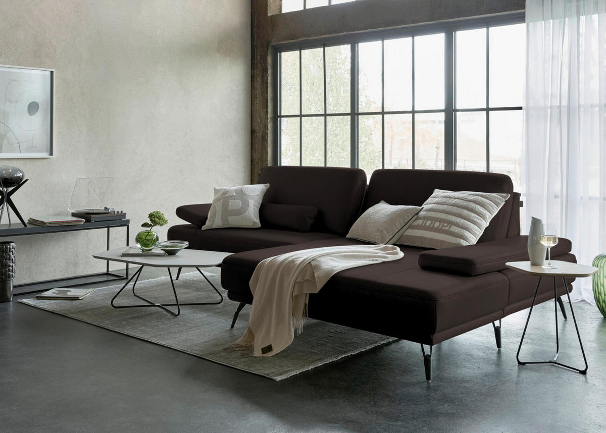 ECKSOFA Echtleder Schwarzbraun  - Schwarzbraun/Schwarz, Konventionell, Leder/Metall (301/180cm) - Joop!