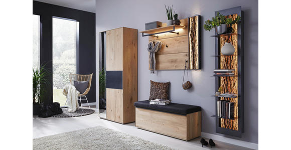 GARDEROBENSCHRANK 88,5/196/39 cm - Eichefarben/Anthrazit, Natur, Glas/Holz (88,5/196/39cm) - Valnatura