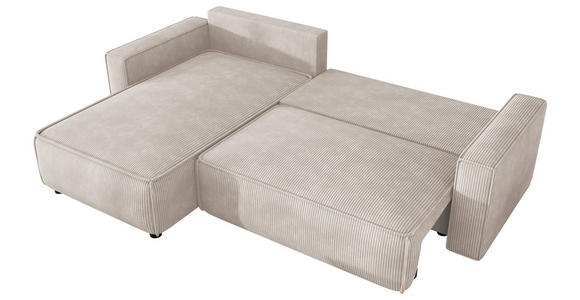 ECKSOFA Naturfarben Cord Zierkissen, Rückenkissen, Bettkasten, Schlaffunktion, Rücken echt, Liegefläche im Originalstoff  - Schwarz/Naturfarben, MODERN, Kunststoff/Textil (190/280cm) - Carryhome
