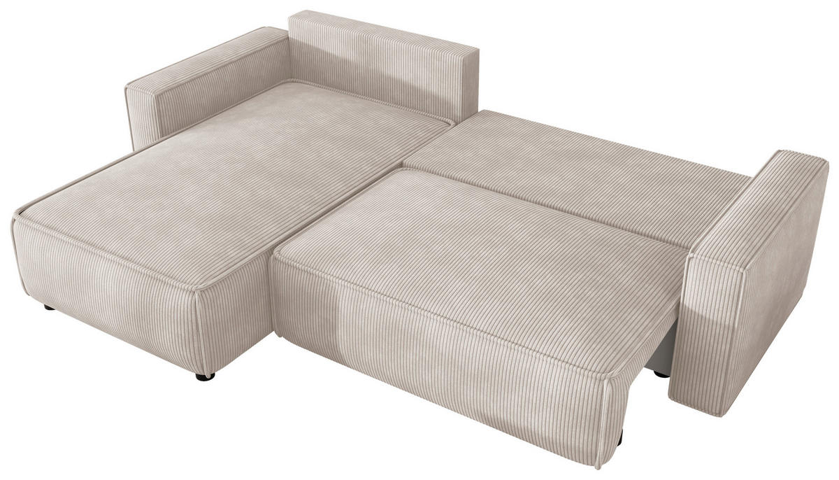 ECKSOFA Naturfarben Cord Zierkissen, Rückenkissen, Bettkasten, Schlaffunktion, Rücken echt, Liegefläche im Originalstoff  - Schwarz/Naturfarben, MODERN, Kunststoff/Textil (190/280cm) - Carryhome
