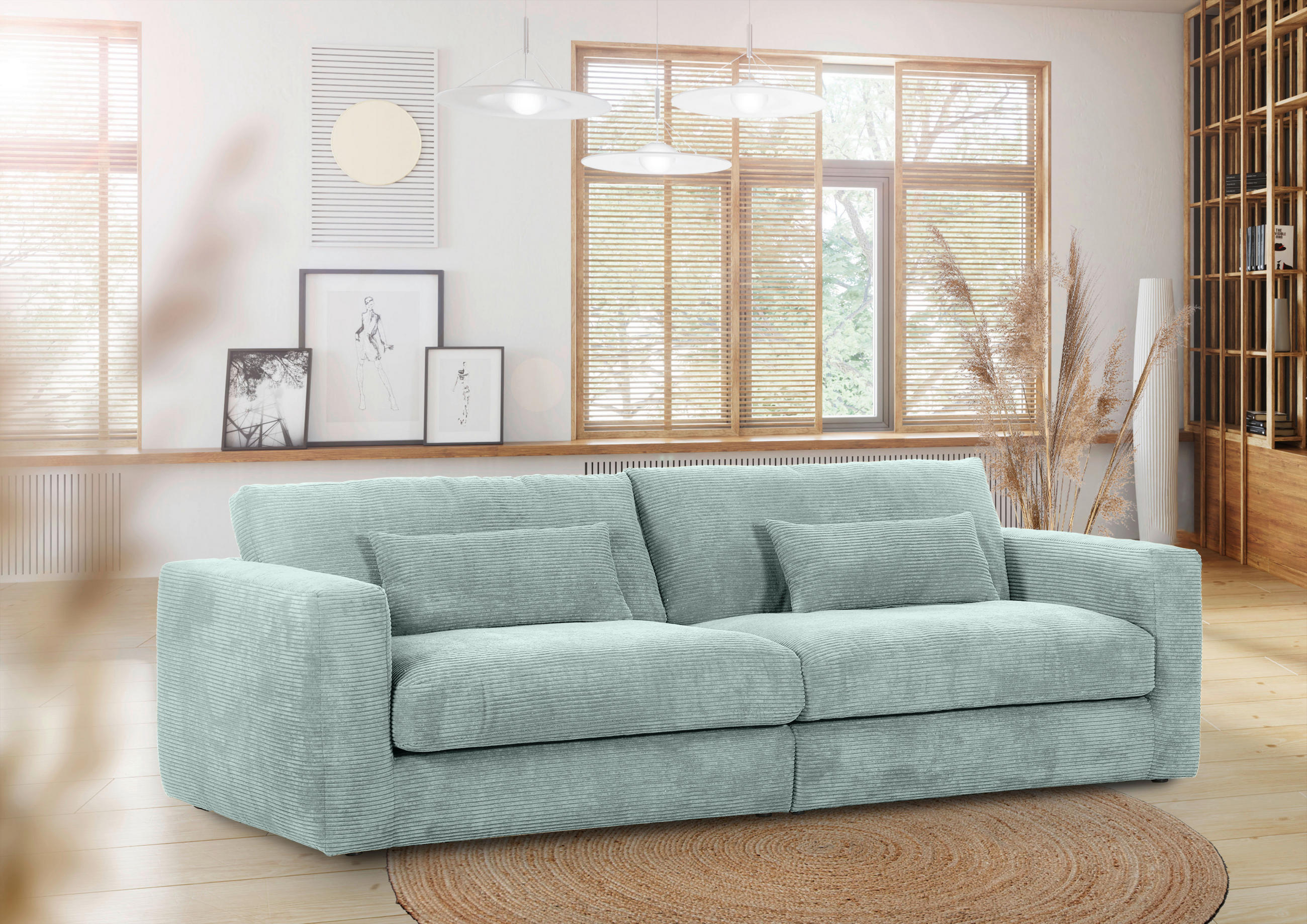 BIGSOFA in Cord Mintgrün  - Schwarz/Mintgrün, Konventionell, Kunststoff/Textil (260/66/115cm) - MID.YOU