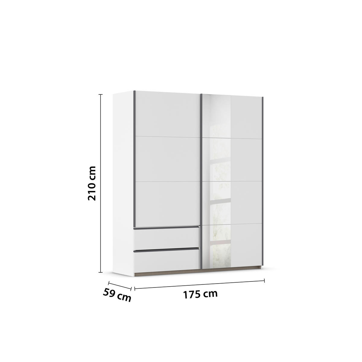 GARDEROB MED SKJUTDÖRRAR 175/210/59 cm 2-dörrar - vit/grå, Modern, trämaterial (175/210/59cm) - Rauch Möbel
