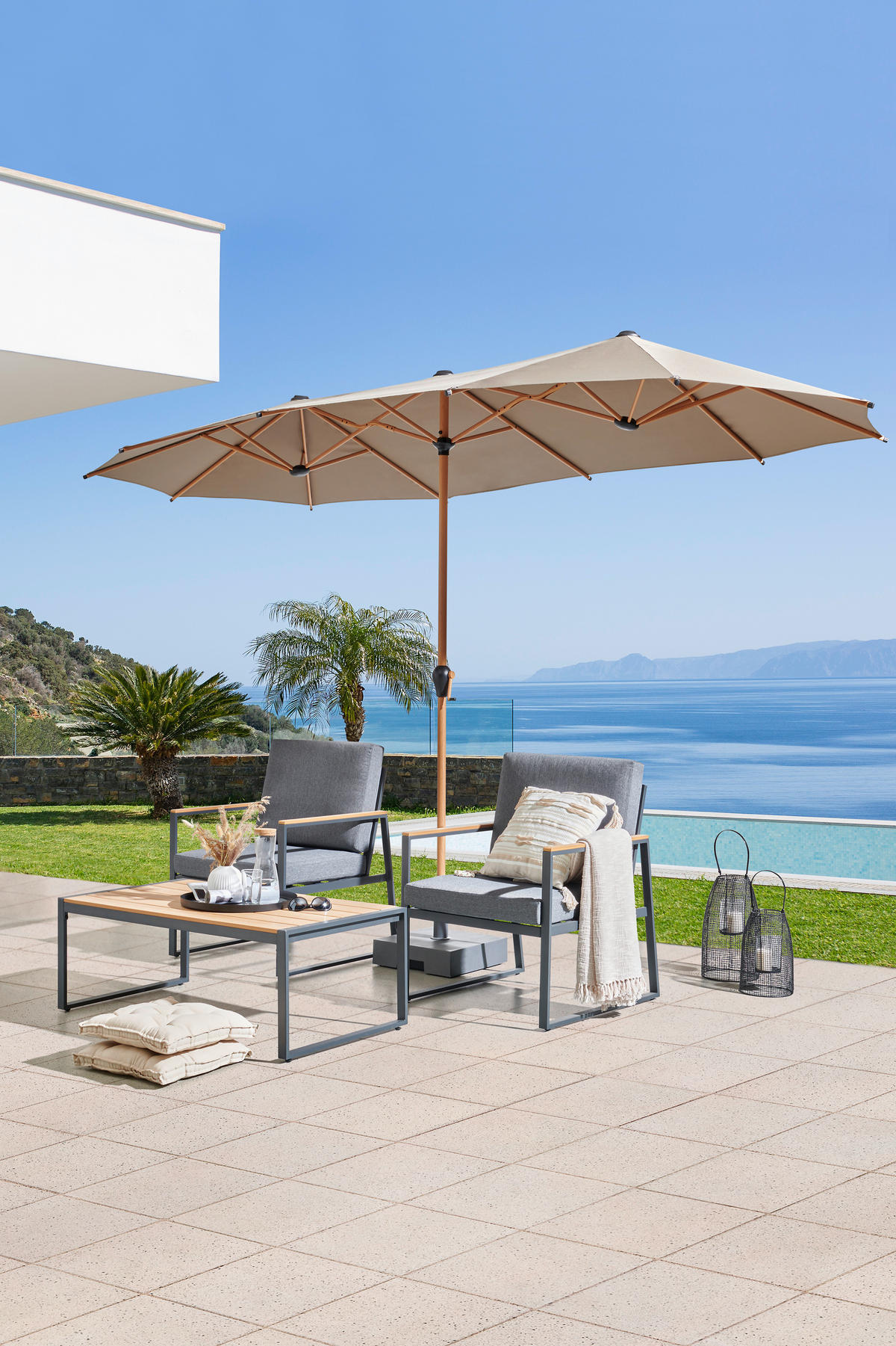 DVOJITÝ SLNEČNÍK 208/236/400 cm - taupe, Modern, kov/textil (208/236/400cm) - Ambia Garden