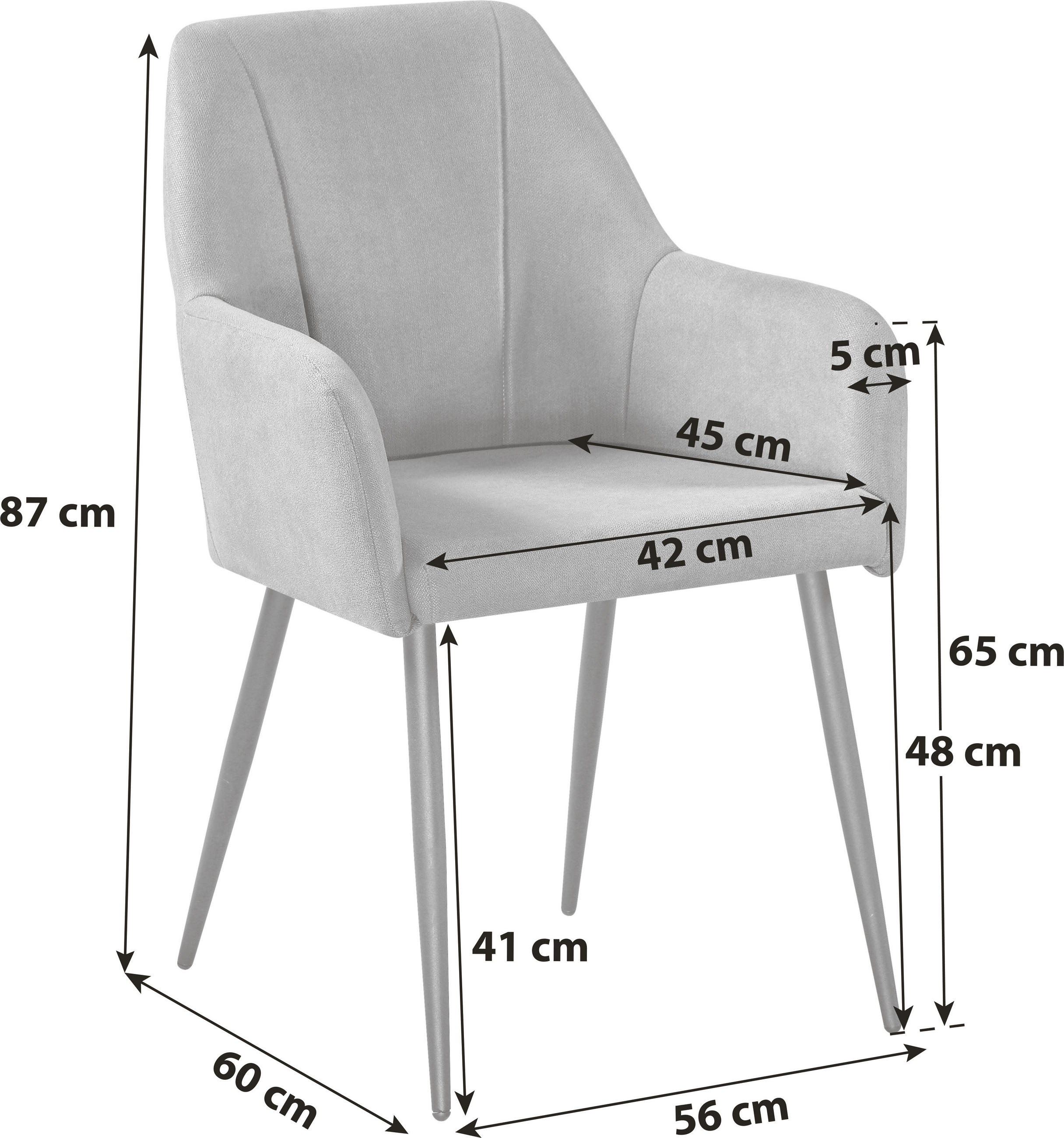 ŽIDLE S PODRUČKAMI, železo, tkaná látka, šedá, černá - šedá/černá, Lifestyle, kov/textil (56/87/60cm) - MID.YOU