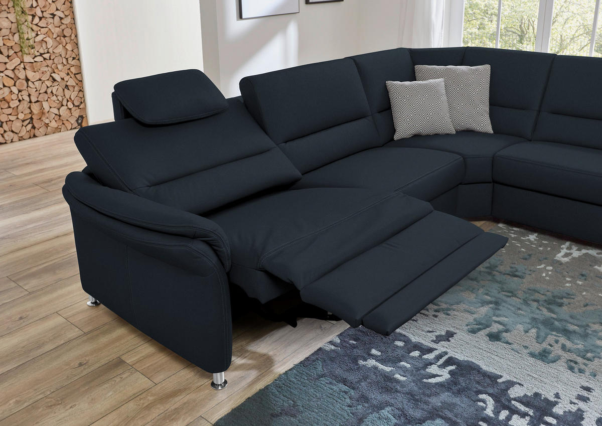 ECKSOFA in Echtleder Dunkelblau  - Beige/Alufarben, Design, Leder/Metall (288/249cm) - Beldomo Premium