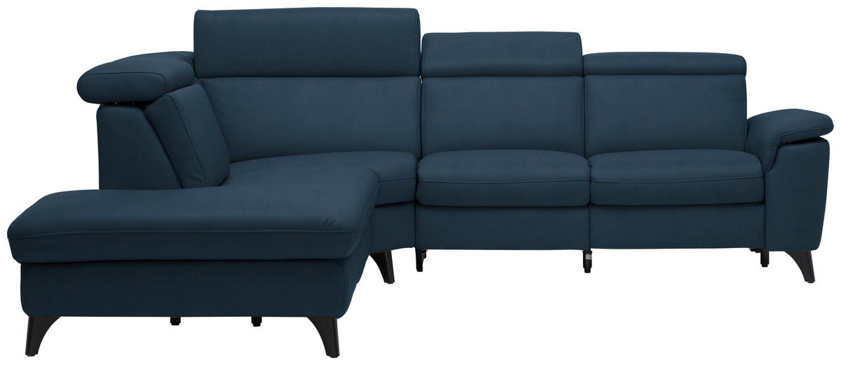 ECKSOFA in Echtleder Dunkelblau  239/285 cm  - Schwarz/Dunkelblau, Design, Leder/Metall (239/285cm) - Cantus