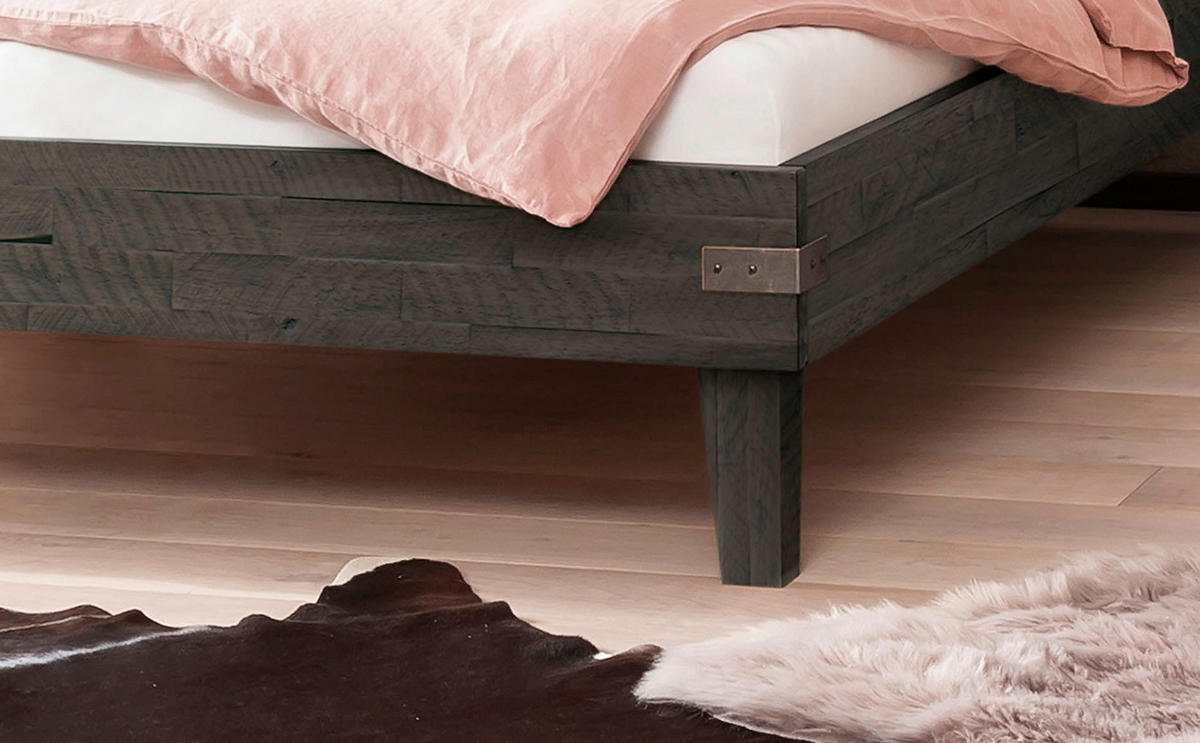 BETT 180/200 cm  in Akaziefarben, Hellgrau, Dunkelgrau   - Dunkelgrau/Hellgrau, Modern, Holz/Textil (180/200cm) - Hasena