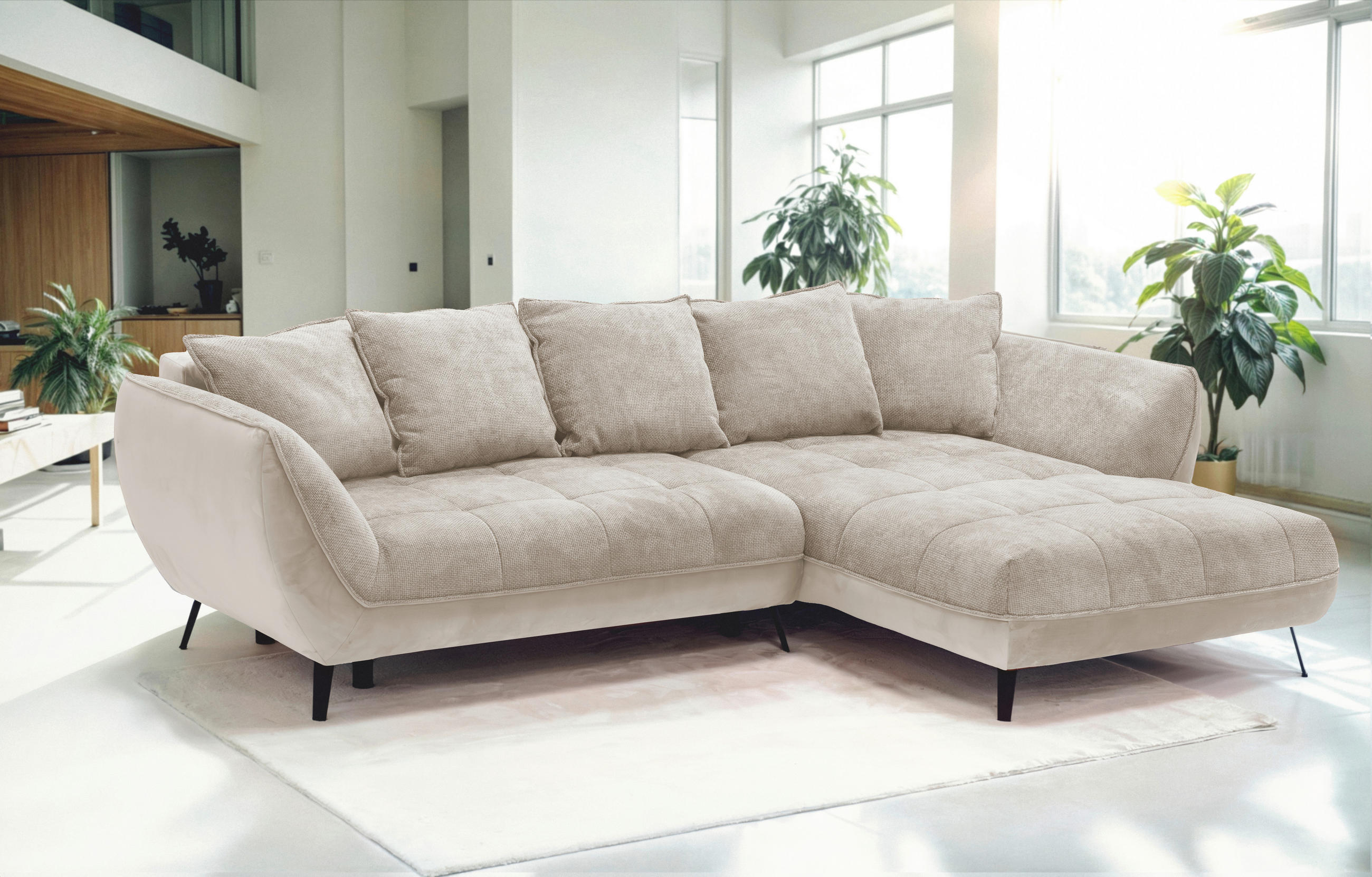 ECKSOFA MIDWAY Beige, Sandfarben Struktur  - Sandfarben/Beige, Design, Textil/Metall (282/187cm) - Livetastic