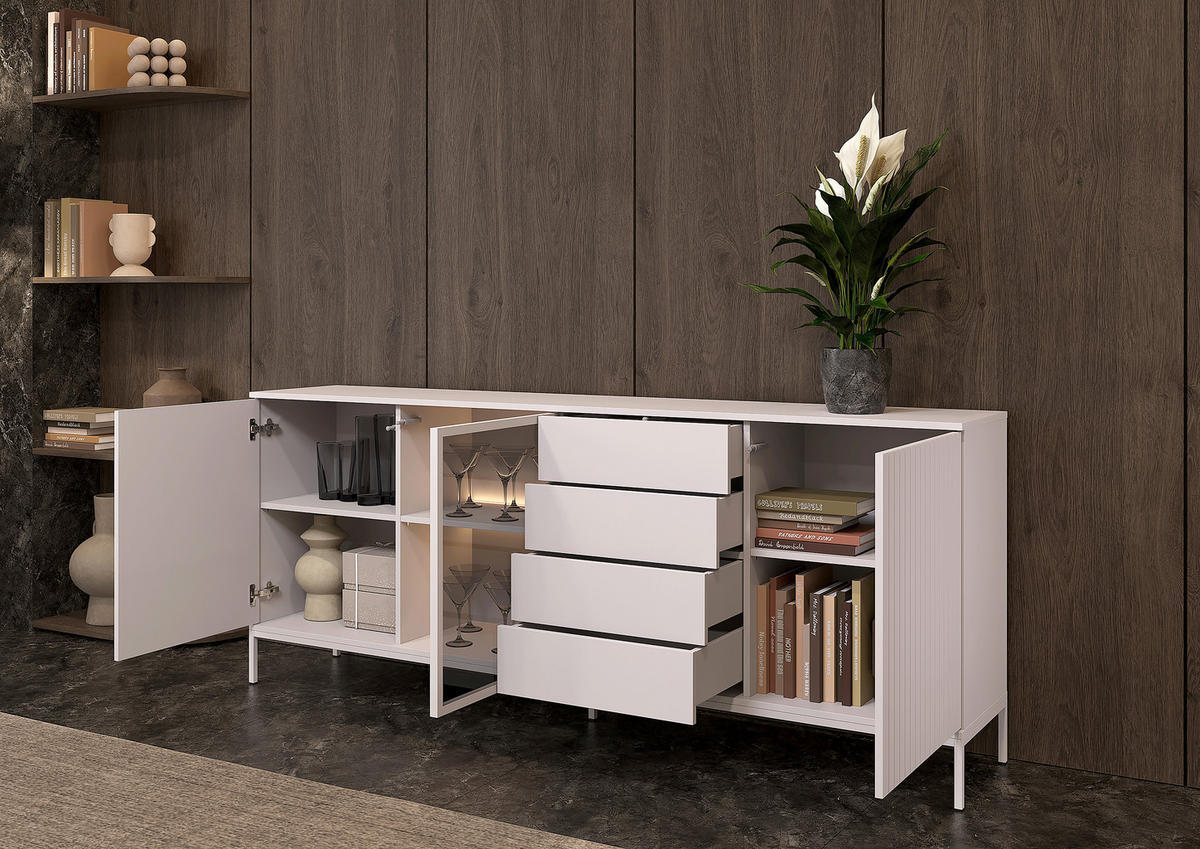 SIDEBOARD  205,8/81/38 cm 4 Schublade(n)  - Kaschmir, KONVENTIONELL, Glas/Holzwerkstoff (205,8/81/38cm) - Xora