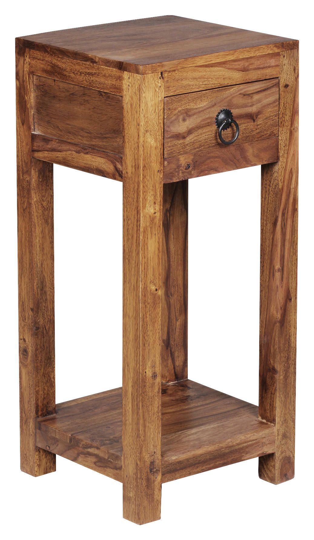 BEISTELLTISCH Sheesham massiv quadratisch Sheeshamfarben - Sheeshamfarben/Schwarz, Design, Holz/Metall (30/30/68cm) - MID.YOU