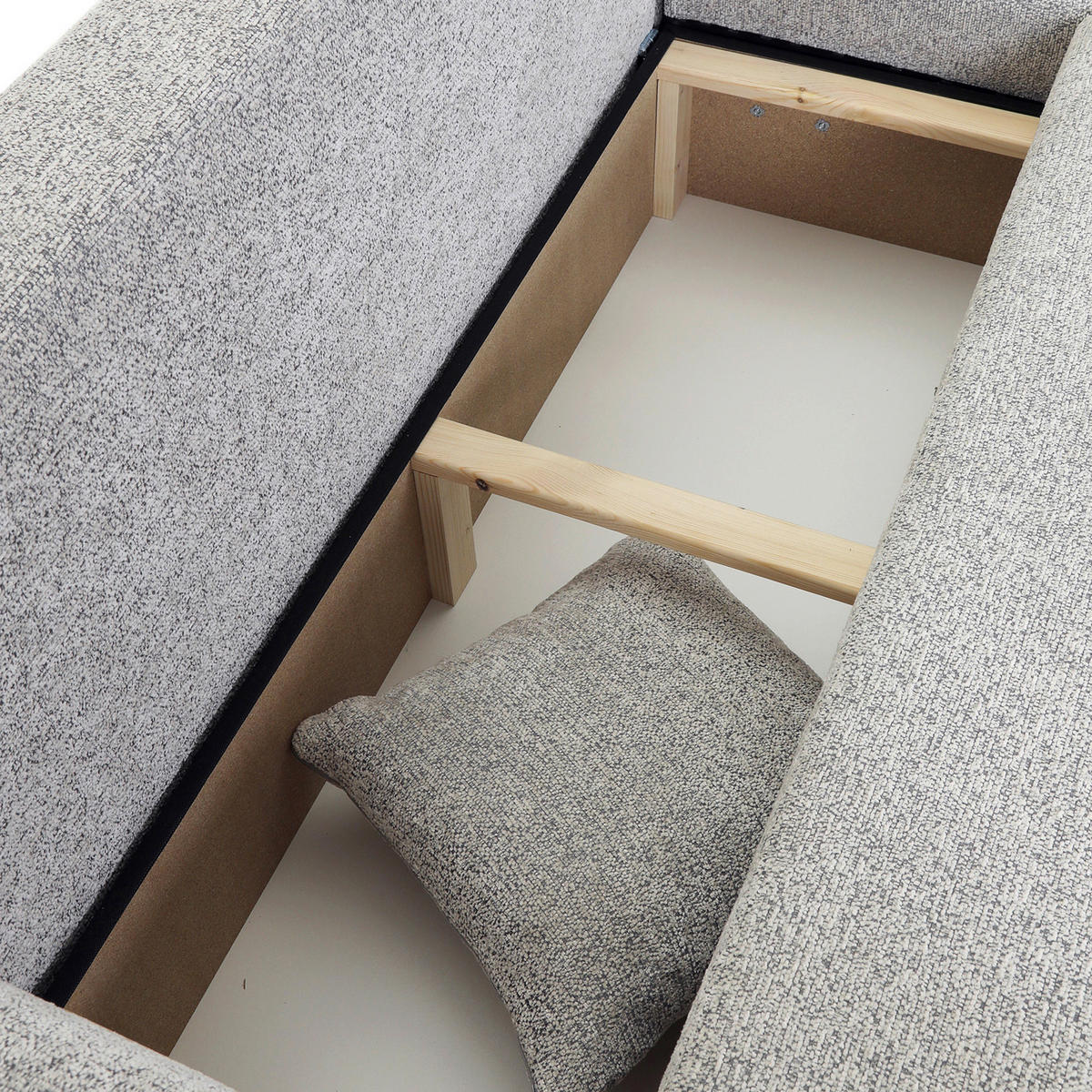 ECKSOFA Grau Flachgewebe Zierkissen, Rückenkissen, Bettkasten, Schlaffunktion, Rücken echt, Liegefläche im Originalstoff  - Schwarz/Grau, KONVENTIONELL, Kunststoff/Textil (145/285cm) - Carryhome