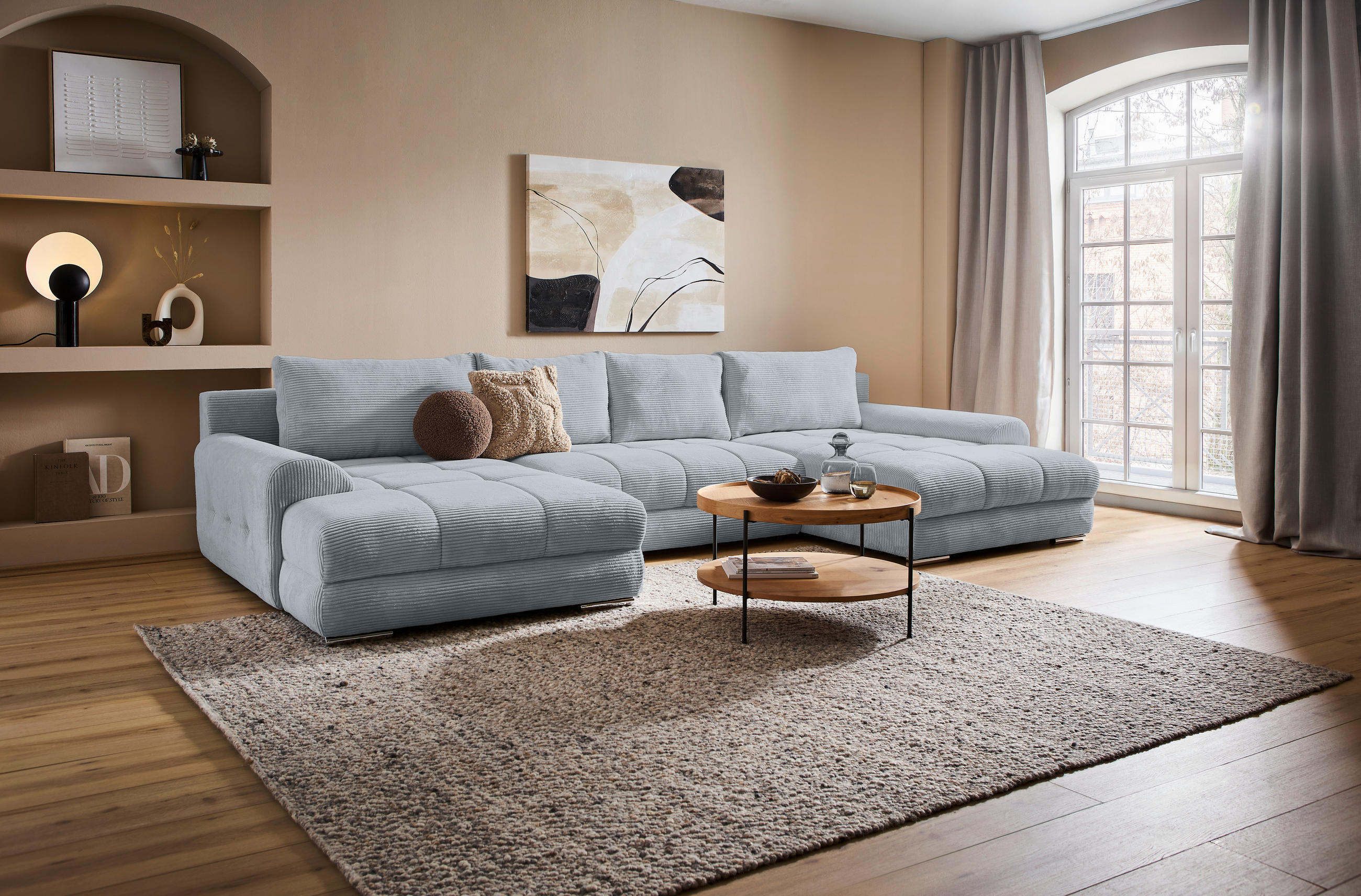 WOHNLANDSCHAFT Dunkelgrau Cord  - Chromfarben/Dunkelgrau, KONVENTIONELL, Kunststoff/Textil (180/376/180cm) - Carryhome