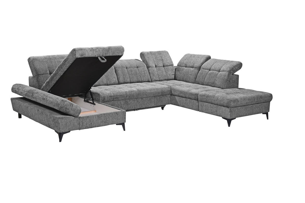 WOHNLANDSCHAFT MERCY in Mikrovelours Grau  - Schwarz/Grau, MODERN, Kunststoff/Textil (169/348/245cm) - MID.YOU