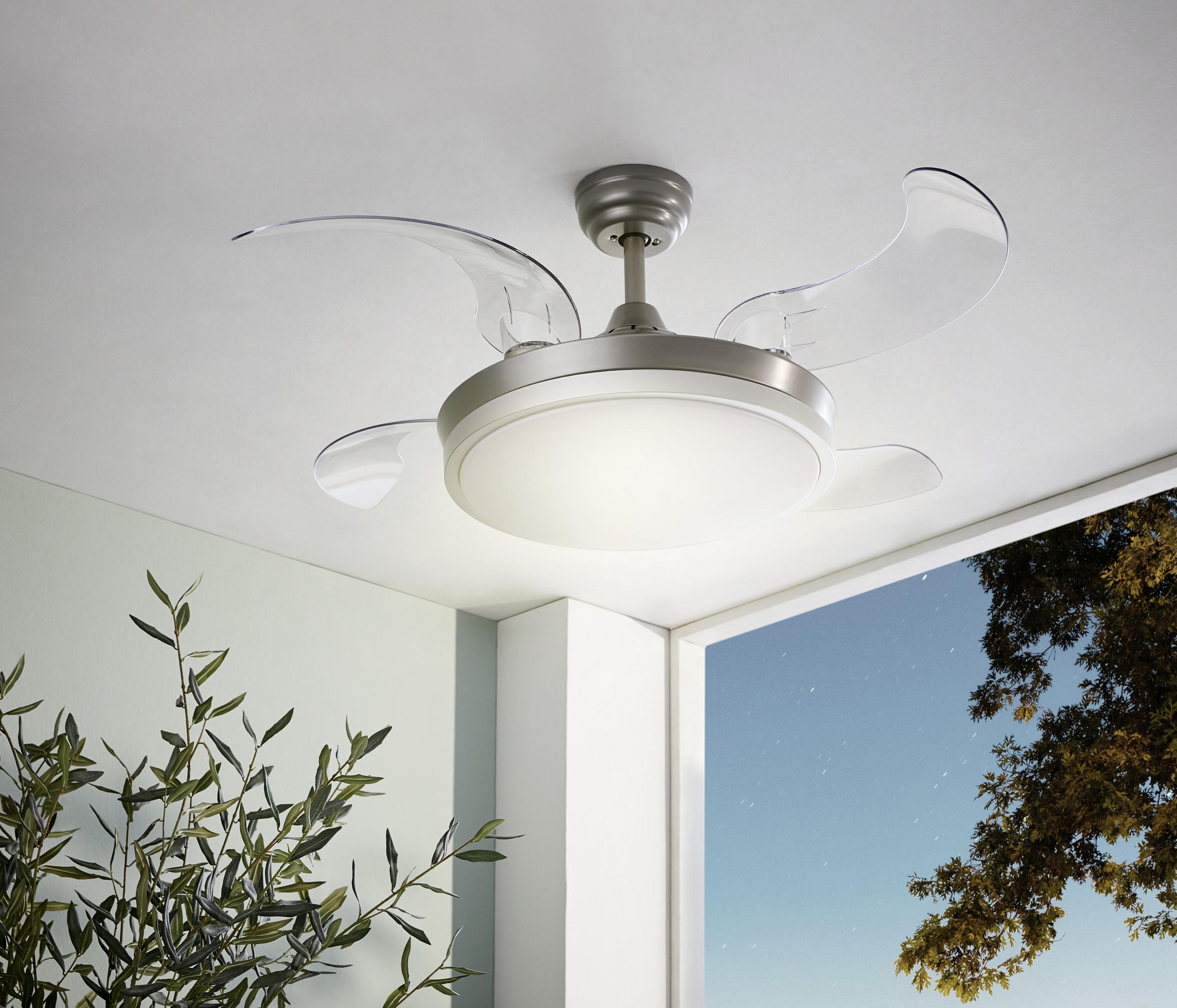 VENTILATOR STROPNI srebrne boje, bijela prozirno - bijela/srebrne boje, Lifestyle, metal/plastika (116/50cm) - Mican