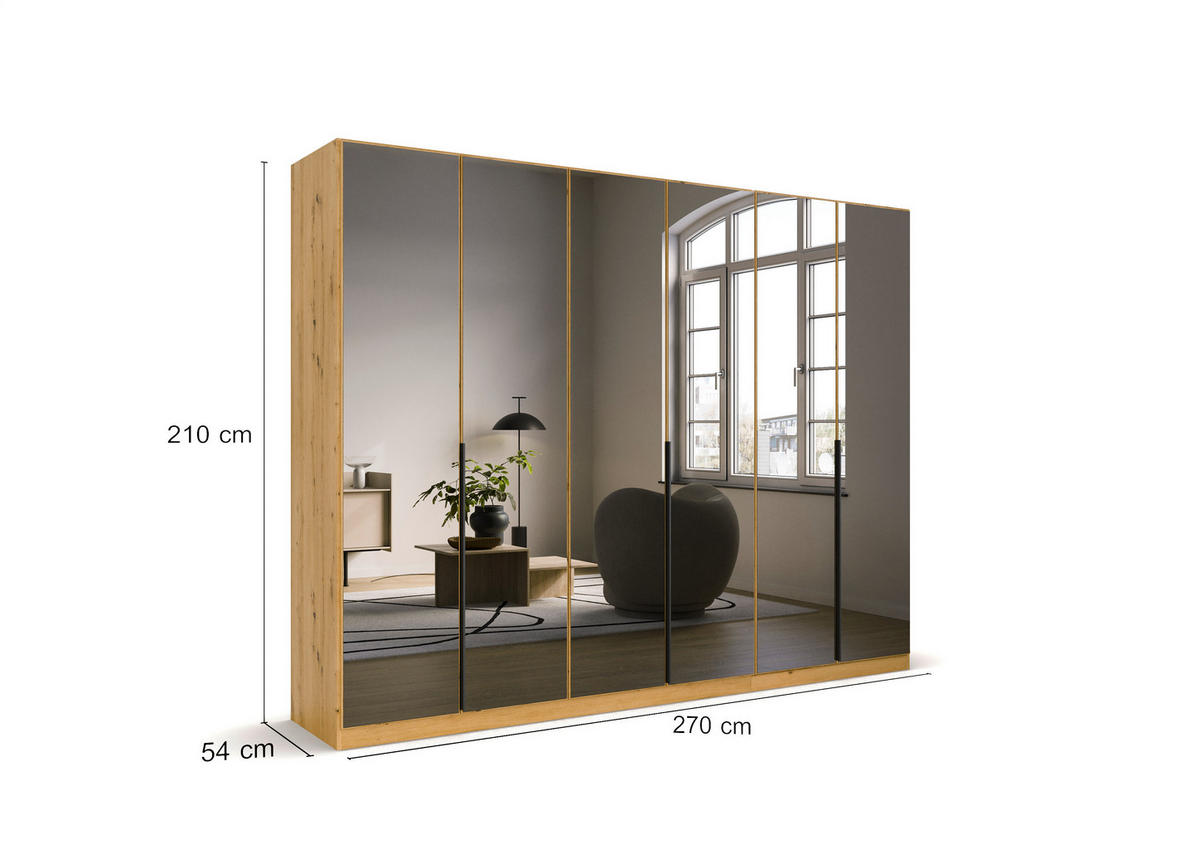 DREHTÜRENSCHRANK 271/210/54 cm 6-türig Eiche Artisan  - Eiche Artisan/Grau, MODERN, Holzwerkstoff/Metall (271/210/54cm) - Rauch Möbel