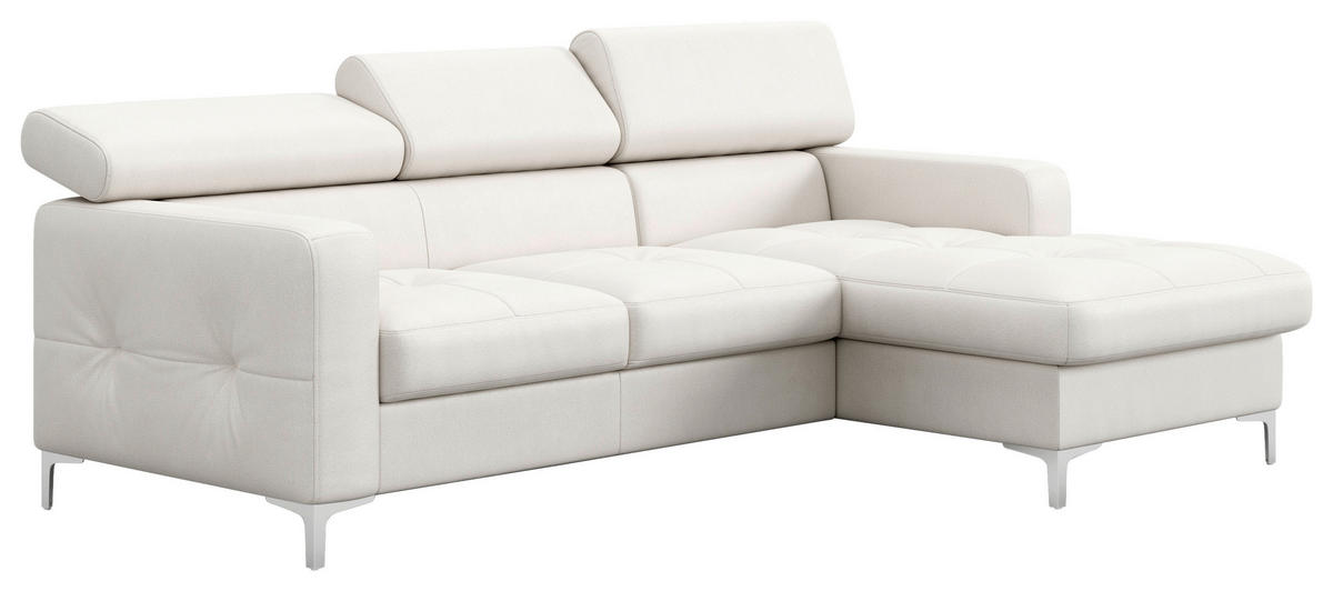 ECKSOFA in Echtleder Weiß  227/168 cm  - Chromfarben/Weiß, Design, Leder/Metall (227/168cm) - Livetastic