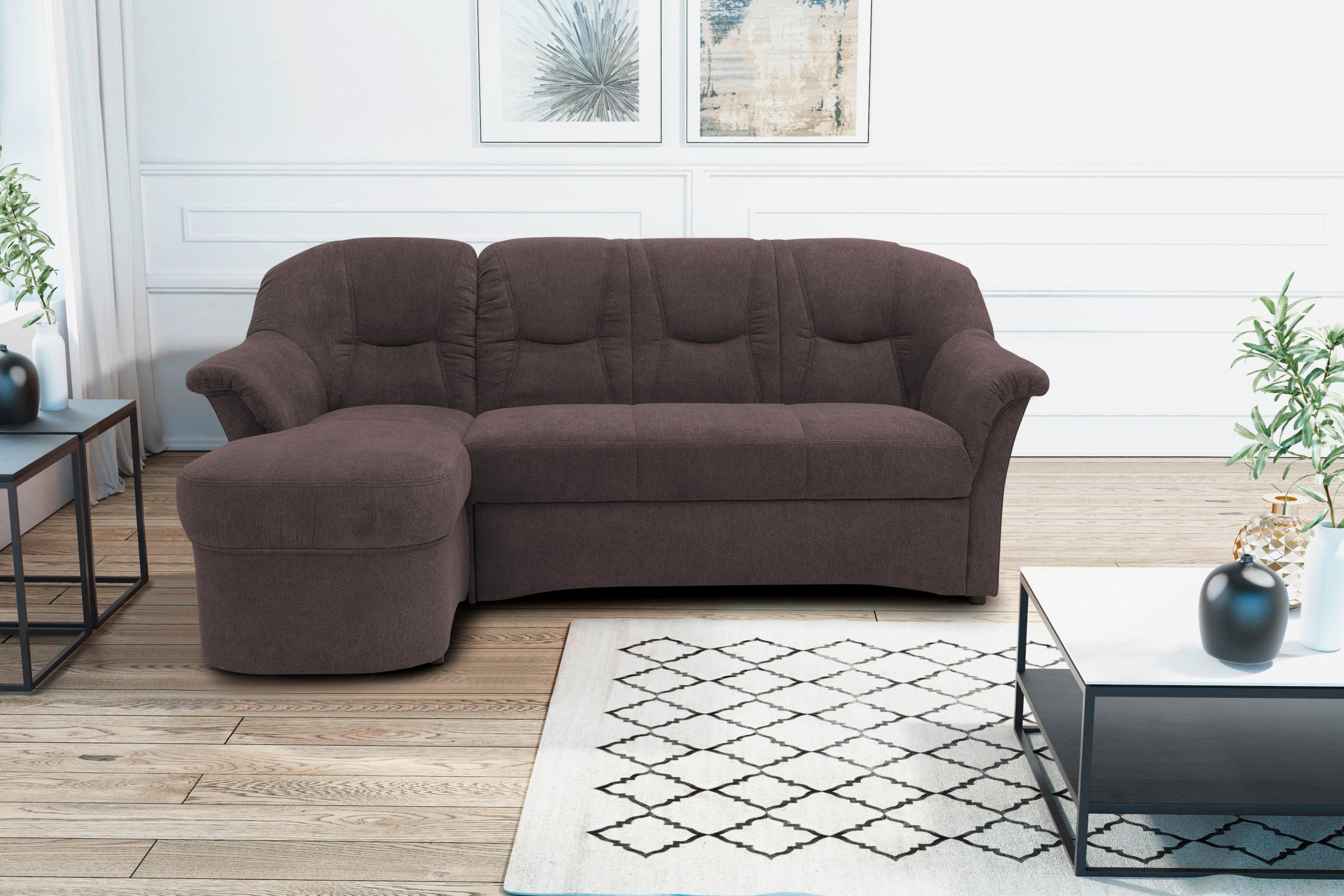 ECKSOFA Greige Mikrofaser  - Greige/Schwarz, KONVENTIONELL, Kunststoff/Textil (146/232cm) - MID.YOU