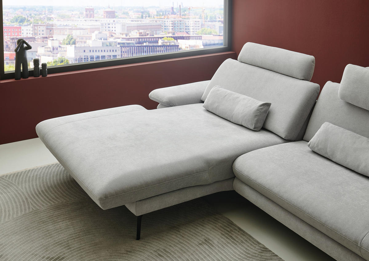 ECKSOFA in Chenille, Flachgewebe Silberfarben  - Silberfarben/Schwarz, Design, Textil/Metall (284/180cm) - Dieter Knoll
