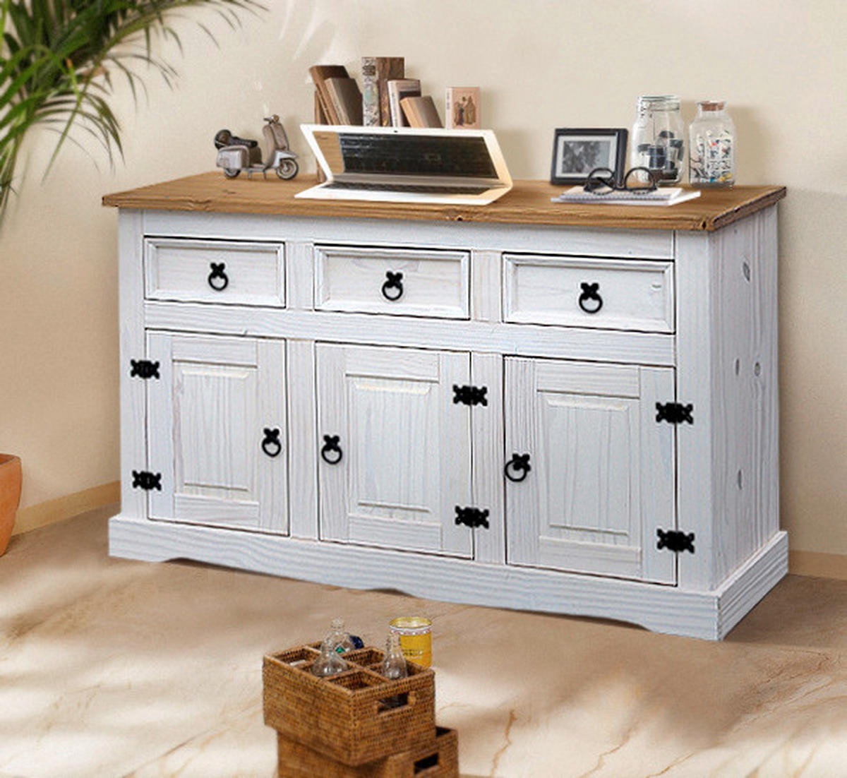 SIDEBOARD 130/80/45 cm  - Schwarz/Weiß, Design, Holz (130/80/45cm) - Livetastic