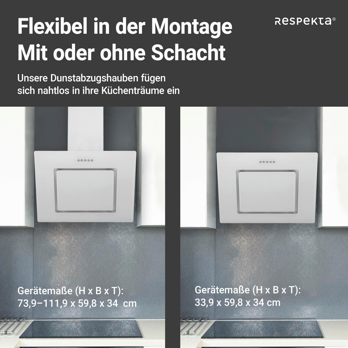DUNSTABZUGSHAUBE CH22010WBZ  - Weiß, Trend, Glas/Metall (60/73,9-111,9/35cm) - Respekta