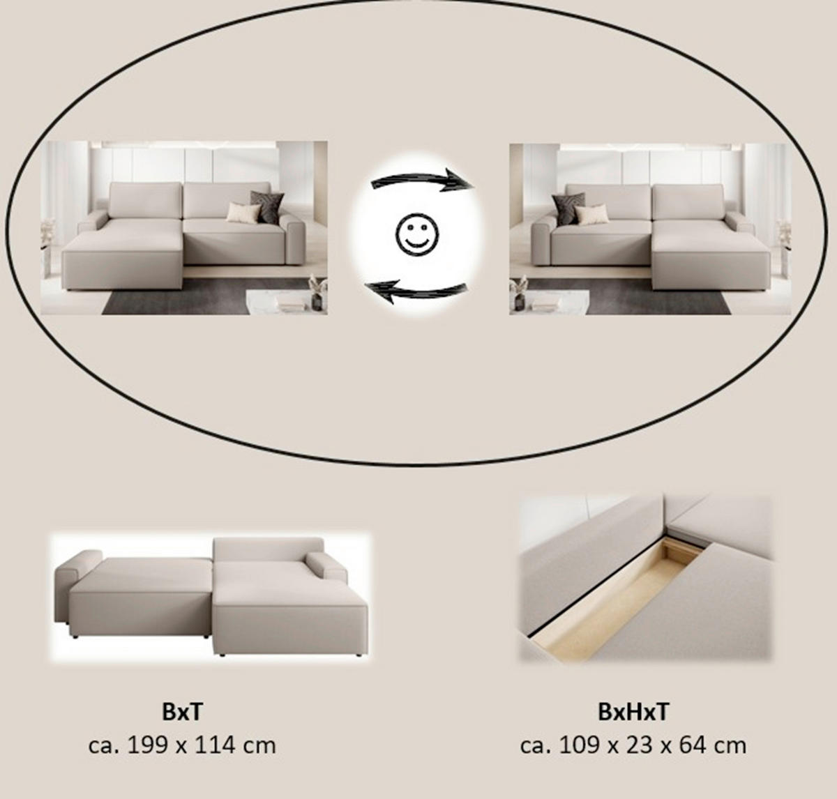 ECKSCHLAFSOFA CHALLANGE  mit Schlafen auf Sitzhöhe, Rücken echt, Armteil links, Armteil rechts Struktur Taupe  - Taupe/Schwarz, MODERN, Kunststoff/Textil (246/168cm) - Trendmanufaktur