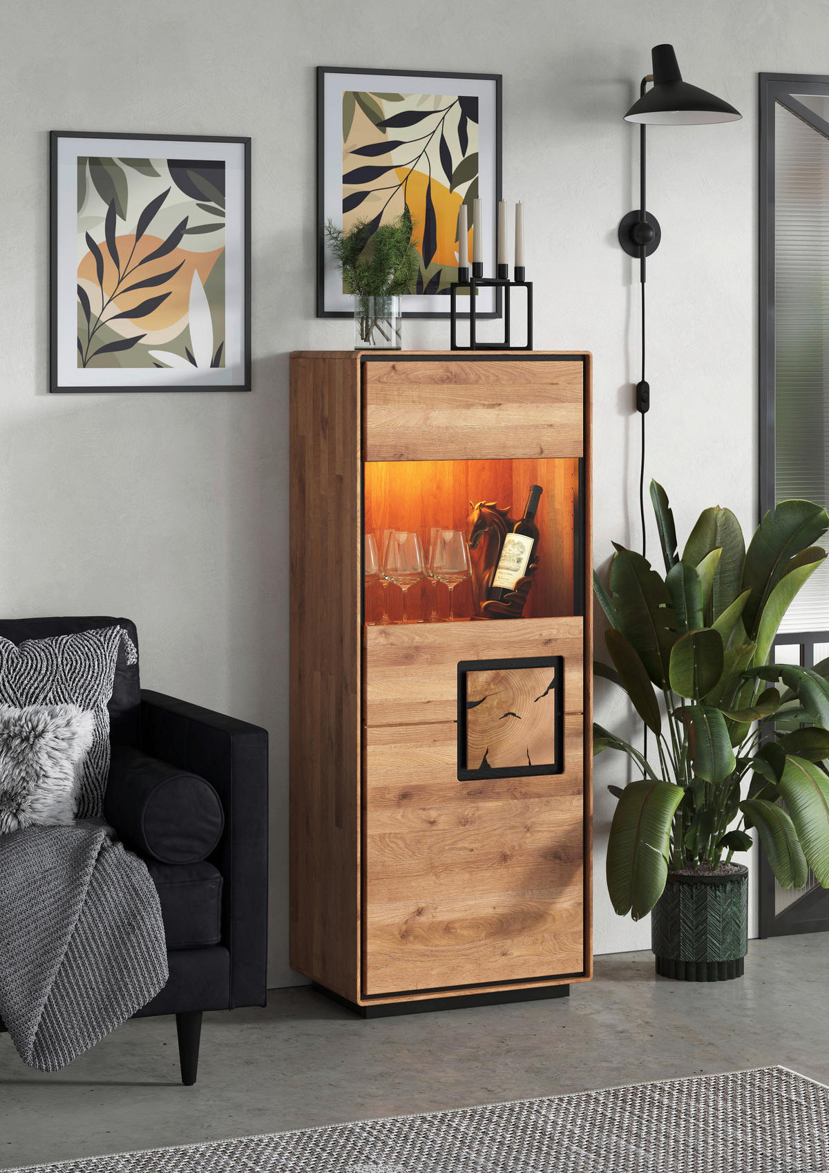 HIGHBOARD  60/152/40 cm  - Wildeiche/Schwarz, Basics, Holz (60/152/40cm) - Livetastic