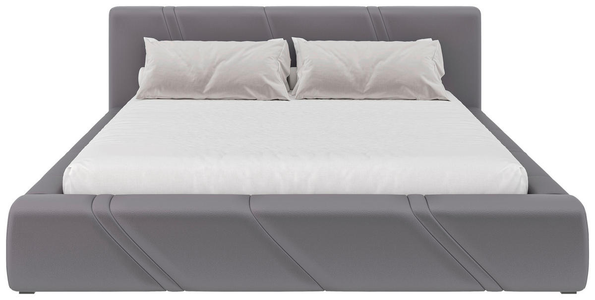 POLSTERBETT 180/200 cm,  in Hellgrau, gepolstertes Kopfteil, Lattenrost, Bettkasten,  - Hellgrau/Schwarz, Design, Holz/Kunststoff (180/200cm) - Chameo