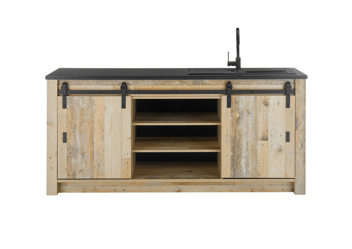 SPÜLENUNTERSCHRANK 201/93/64 cm  in Anthrazit, Naturfarben  - Anthrazit/Schwarz, Trend, Holzwerkstoff/Metall (201/93/64cm) - MID.YOU