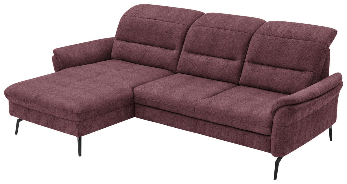 ECKSOFA in Flachgewebe Weinrot  - Weinrot/Schwarz, Konventionell, Textil/Metall (181/260cm) - Beldomo Speed