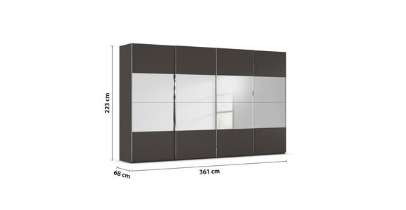 SCHWEBETÜRENSCHRANK 361/223/68 cm 4-türig Graphitfarben  - Chromfarben/Graphitfarben, Design, Glas/Holzwerkstoff (361/223/68cm) - Novel