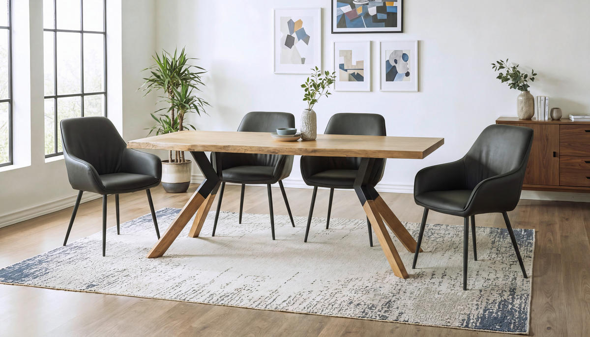 ESSTISCH 200/100/76 cm Echtholz  Holz, Metall rechteckig Naturfarben  - Schwarz/Naturfarben, LIFESTYLE, Holz/Metall (200/100/76cm) - Landscape