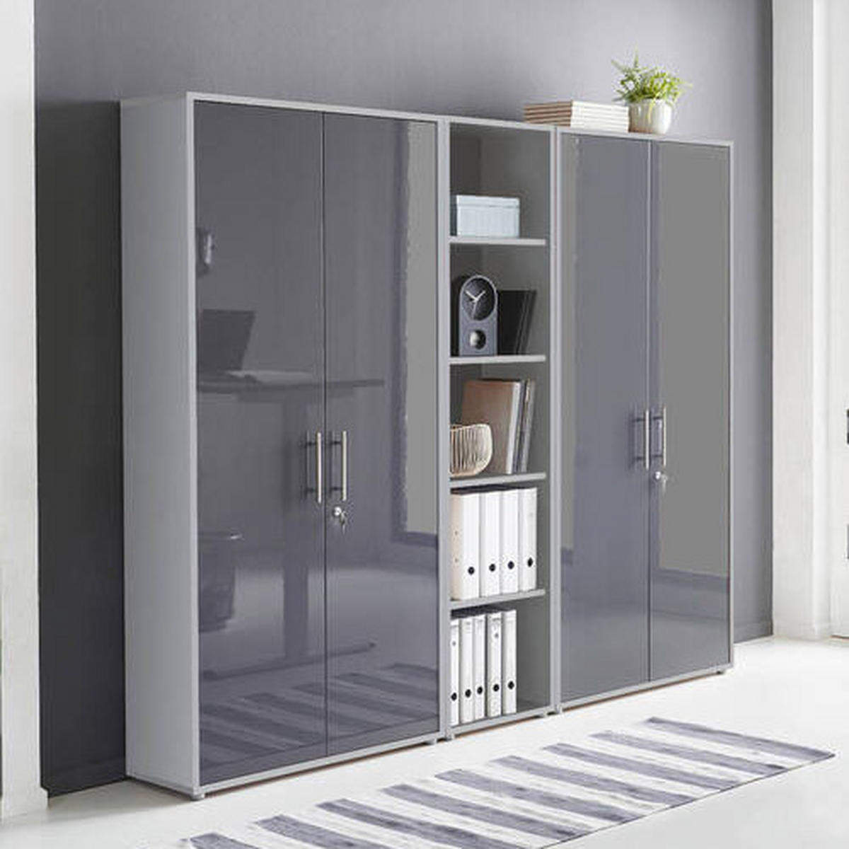 AKTENSCHRANK 212,9/185,6/33 cm  - Anthrazit Hochglanz/Grau, MODERN, Holzwerkstoff (212,9/185,6/33cm) - MID.YOU