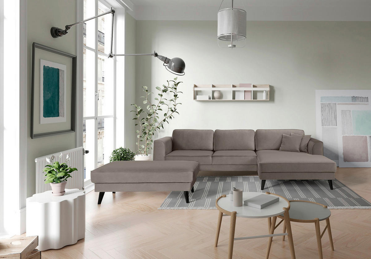 ECKSOFA LUMBER JACK Taupe Velours  - Taupe/Wengefarben, MODERN, Holz/Textil (308/167cm) - Trendmanufaktur