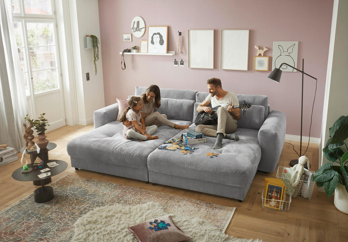 BIG SOFFA i manchester ljusgrå  - ljusgrå/svart, Klassisk, trämaterial/textil (292/90/194cm) - MID.YOU