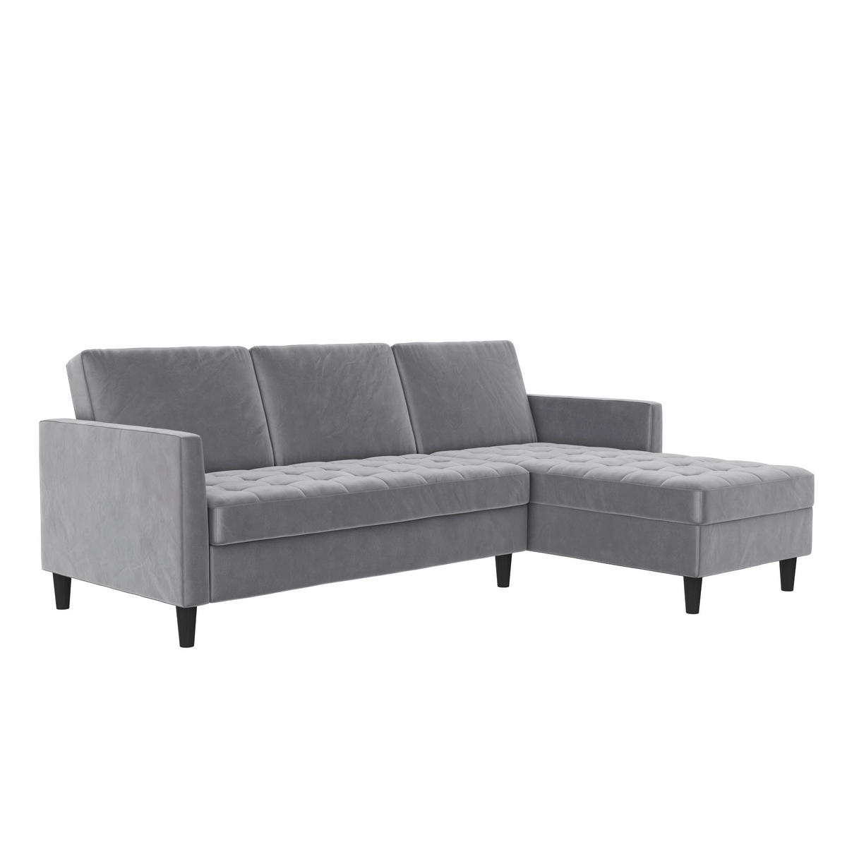 ECKSOFA PALERMO Grau Velours Schlaffunktion, Stauraum  - Schwarz/Grau, Basics, Kunststoff/Textil (213/154cm) - Livetastic