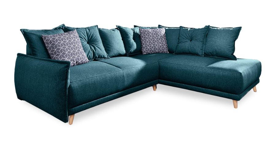 ECKSCHLAFSOFA Petrol Webstoff - Türkis/Dunkelgrau, Basics, Holz/Textil (235/190cm) - MID.YOU