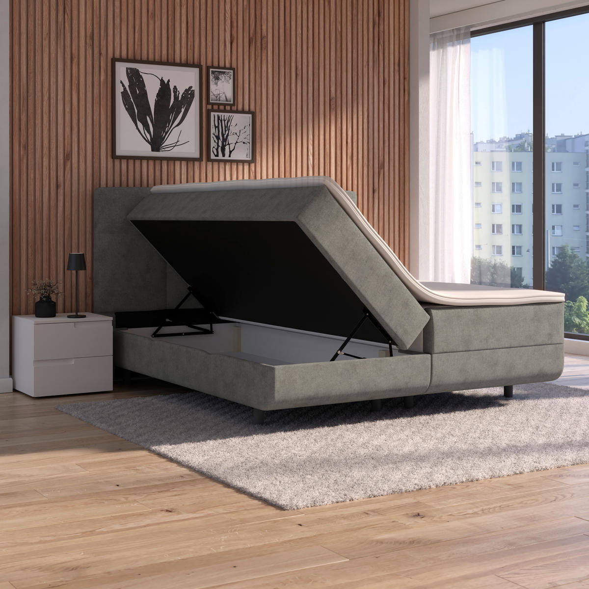 POLSTERBETT Bettkasten, Topper 200/200 cm  in Grau  - Schwarz/Grau, MODERN, Kunststoff/Textil (200/200cm) - MID.YOU