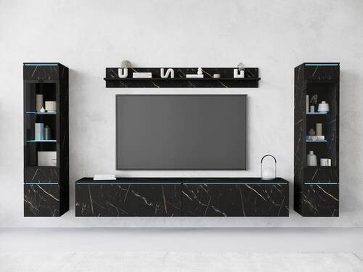 WOHNWAND 4-teilig  in Schieferfarben  240/130/33 cm  - Schieferfarben/Grau, Design, Glas/Holzwerkstoff (240/130/33cm) - Livetastic