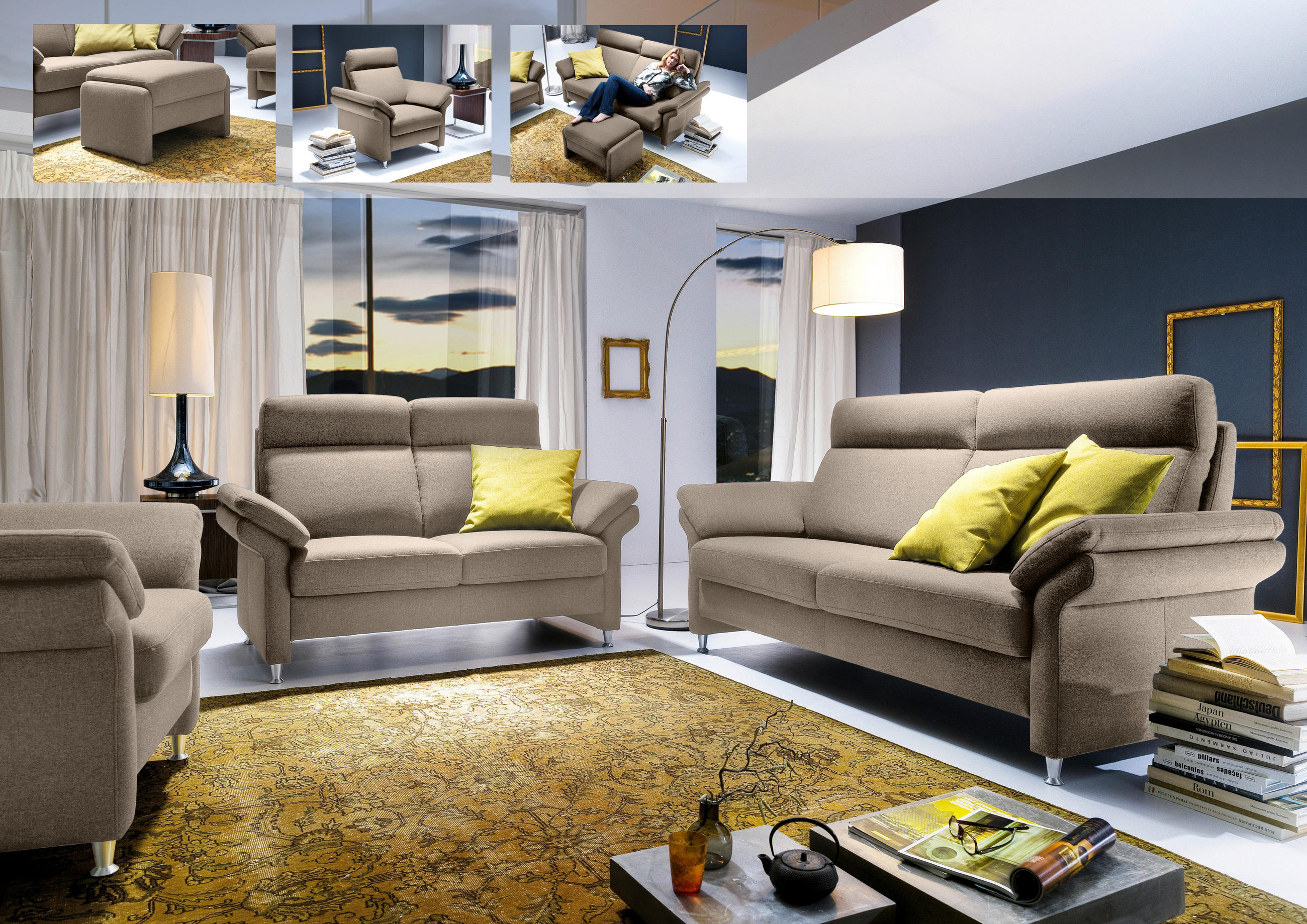 3-SITZER-SOFA Flachgewebe Taupe  - Taupe/Alufarben, MODERN, Textil/Metall (196/103/89cm) - Pure Home Comfort