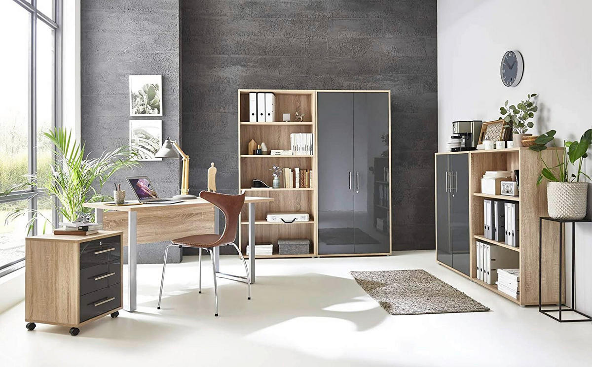 BÜRO - Anthrazit Hochglanz/Sonoma Eiche, MODERN, Holzwerkstoff/Metall - MID.YOU