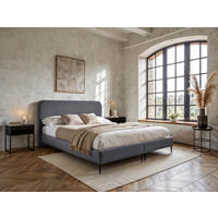 BOXSPRINGBETT 140/200 cm,  in Grau, Matratze, gepolstertes Kopfteil, Topper, H2 = mittel  - Schwarz/Naturfarben, MODERN, Holzwerkstoff/Textil (140/200cm) - MID.YOU