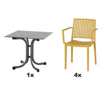 GARTENGARNITUR 5-teilig  - Anthrazit/Gelb, Basics, Holzwerkstoff/Kunststoff (57/80/56cm) - Siena Garden