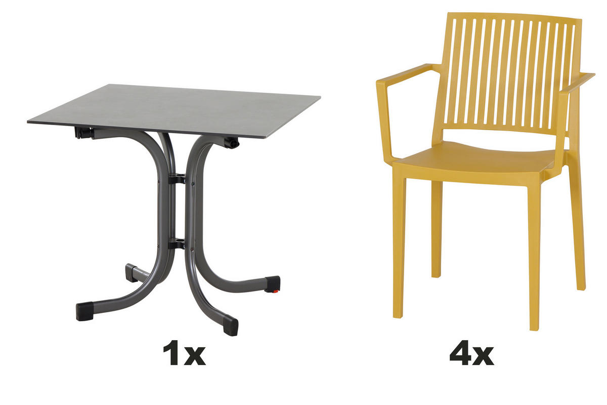 GARTENGARNITUR 5-teilig  - Anthrazit/Gelb, Basics, Holzwerkstoff/Kunststoff (57/80/56cm) - Siena Garden