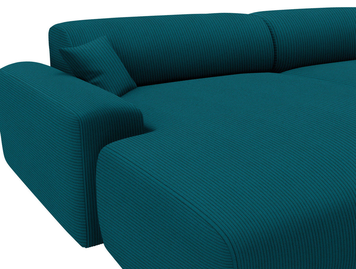 ECKSOFA  in Velours, Feincord Petrol  178/292 cm  - Petrol/Schwarz, Design, Kunststoff/Textil (178/292cm) - home24