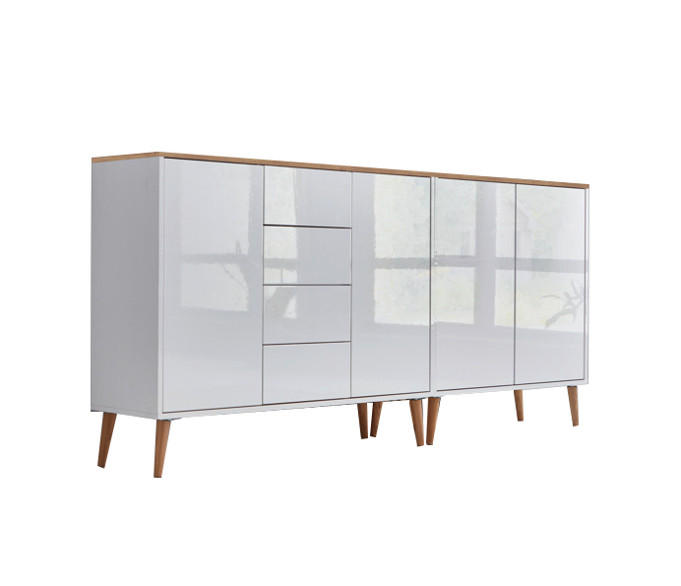 Mid.you Sideboard Mailand Set 15 + HF Weiß, Eiche Artisan, Weiß Hochglanz 185x86x33 cm