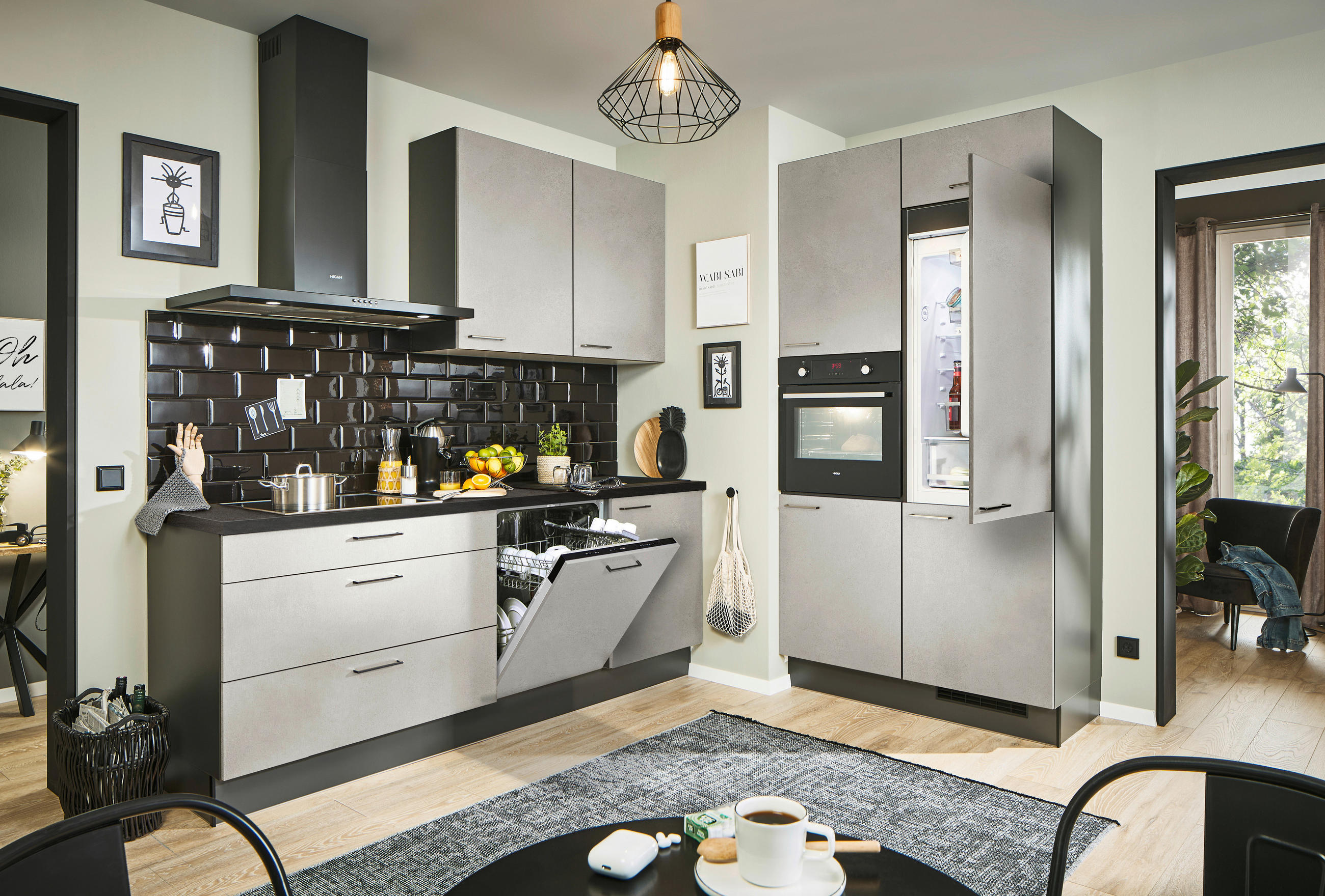ECKKÜCHE 220/120 cm  in Graphitfarben, Schwarz, Sandfarben  - Sandfarben/Chromfarben, Design, Holzwerkstoff/Metall (220/120cm) - Xora
